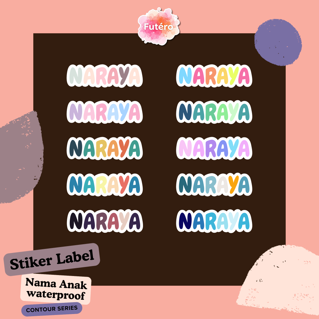 

Sticker label nama anak colorfull contour series