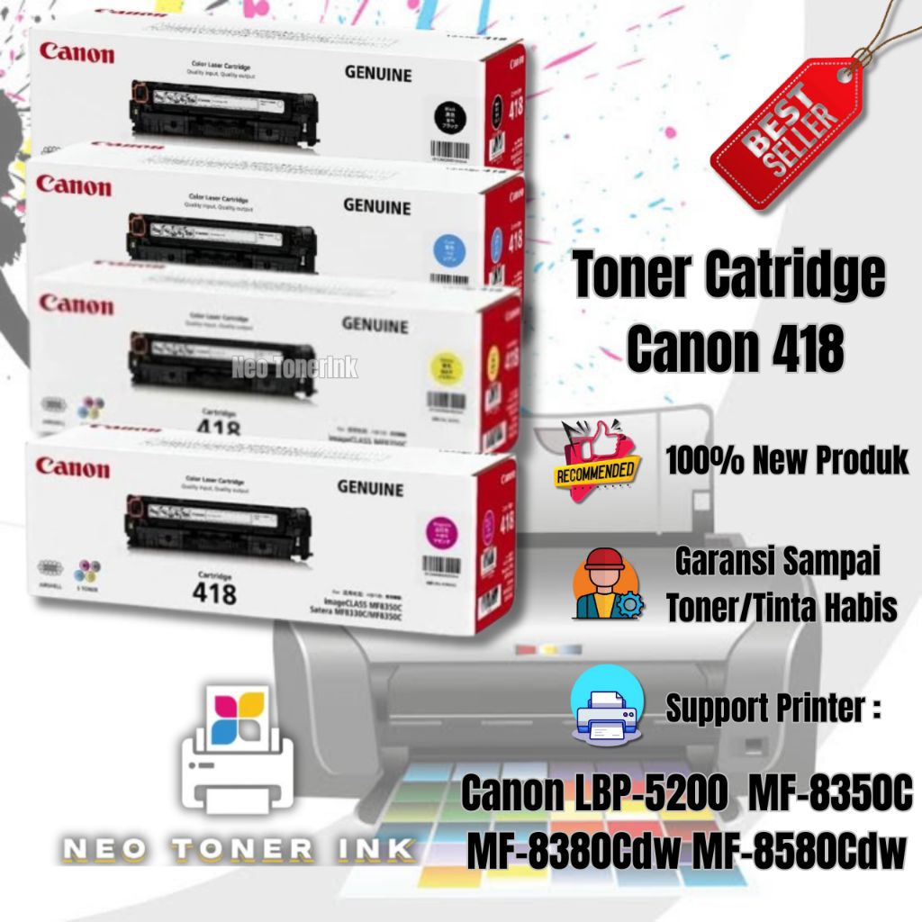 Toner Catridge Canon 418 Original Varian Black Cyan Yellow Magenta Printer : Canon Imageclass MF8350