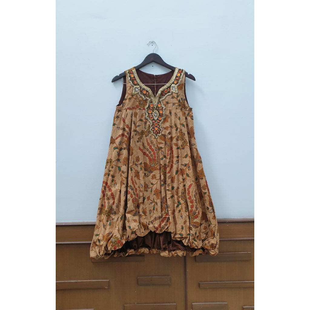 Dress Batik Tulis Sogan Model Balon Preloved