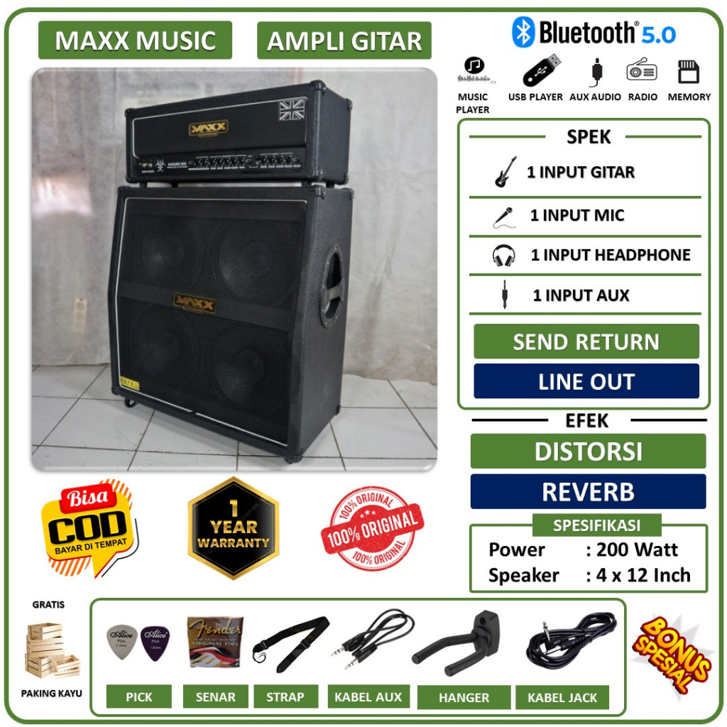 Ampli Gitar & Bass Bluetooth Original bisa untuk karaoke 4x12 Inch 3 Input Maxx Engineering Head Cab