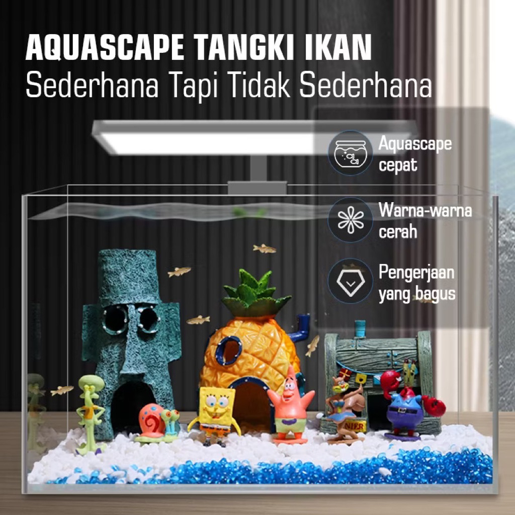 Hiasan Akuarium Spongebob Squidward Ornamen aquarium