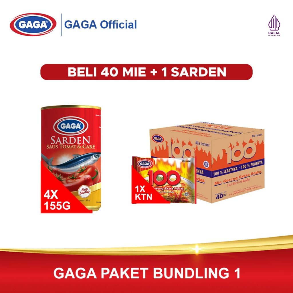 

GAGA 100 Goreng Extra Pedas 1 KTN + Sarden Saus Tomat 155gr 4 pcs (GG178)