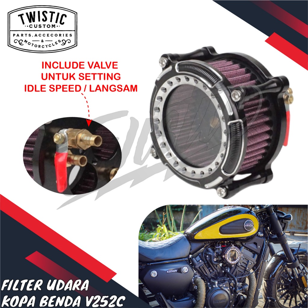 Filter Udara Kopa Cover Saringan Udara Custom CNC Aluminium Motor Benda 252 V252C V252 C V 252 C Nap