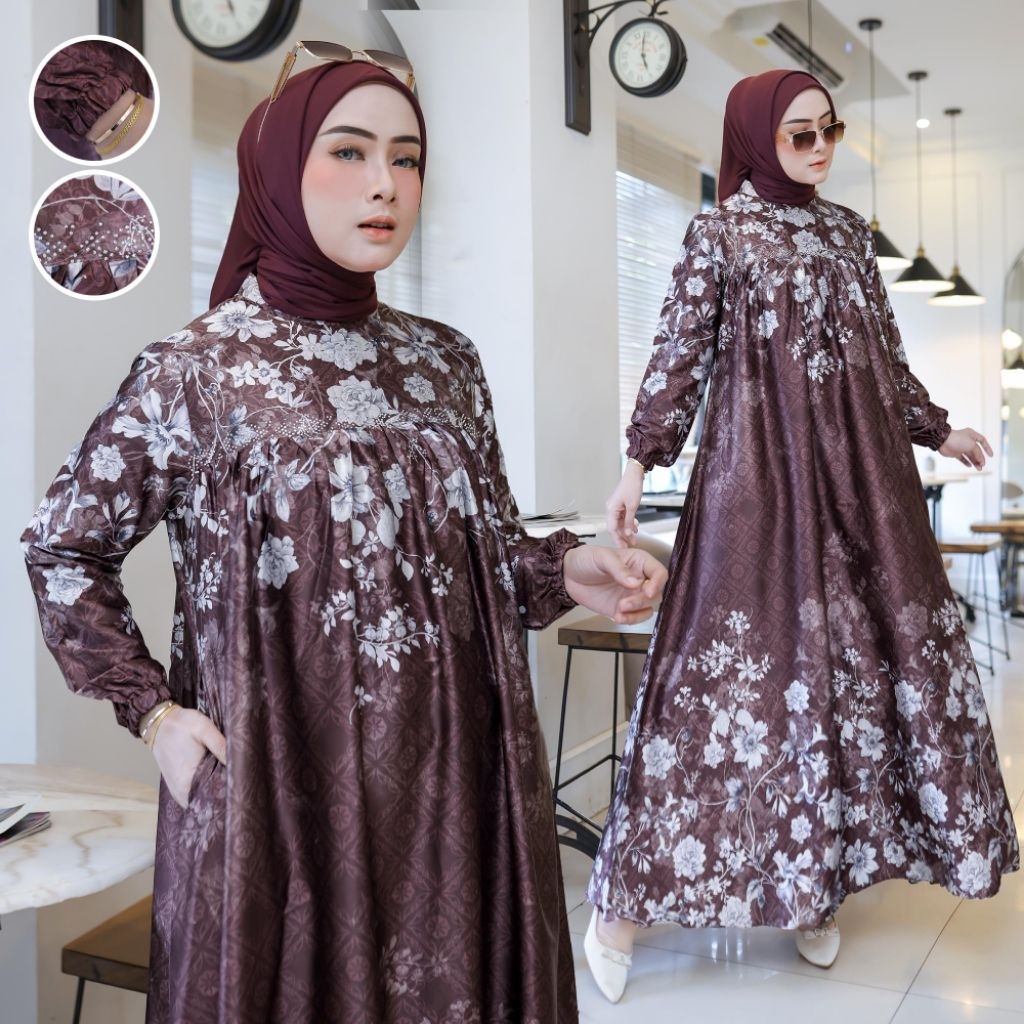 Kirana Dress Muslim Silk Premium / Gamis Vanissa Model Babydoll Armani Silk Motif