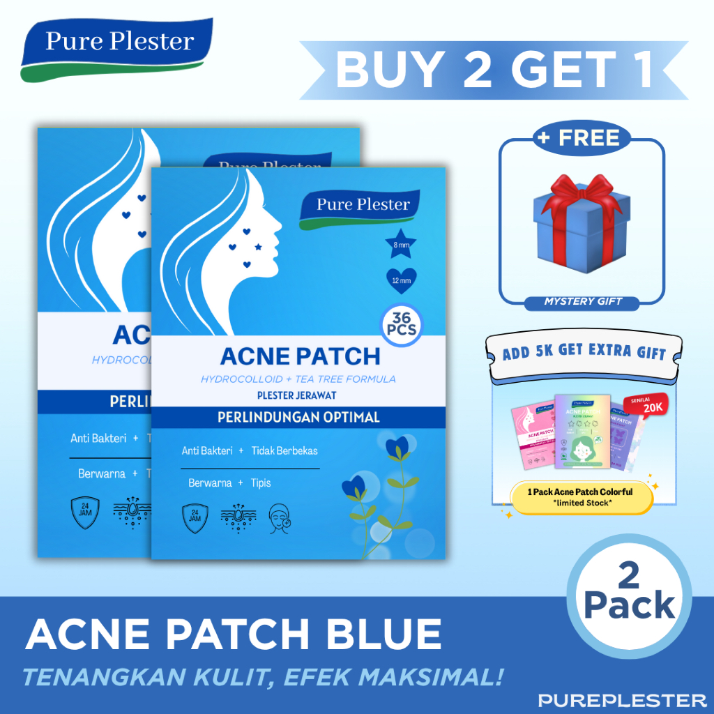 Paket 72 Pcs Acne Patch Biru Hydrocolloid Plester Jerawat - Perawatan Wajah - Blue Love Star