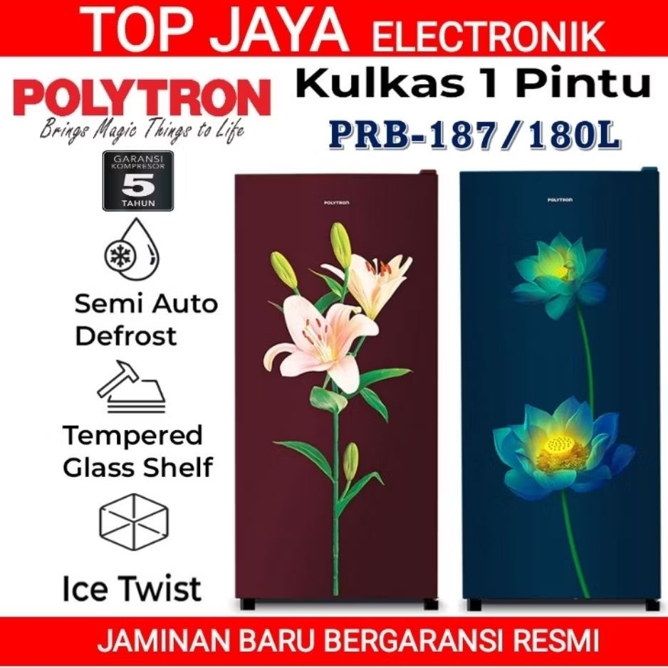 KULKAS POLYTRON 1 PINTU 180 LITER PRB-187/LEMARI ES POLYTRON 1 PINTU BARU BERGARANSI RESMI