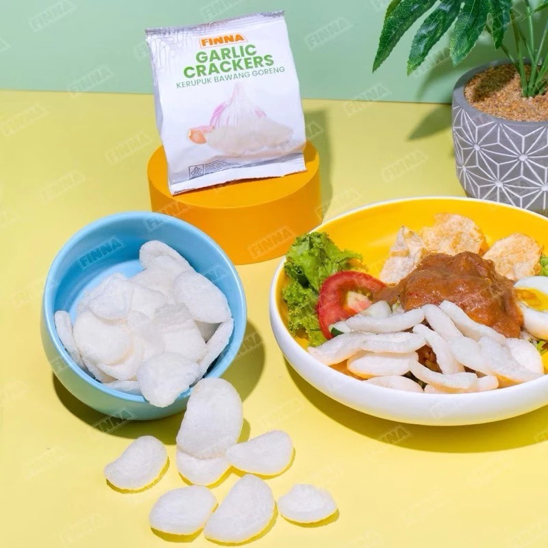 

(10pcs) FINNA KERUPUK Bawang - Garlic Crackers 10g Sudah Matang Siap Makan - Kheiza Frozen