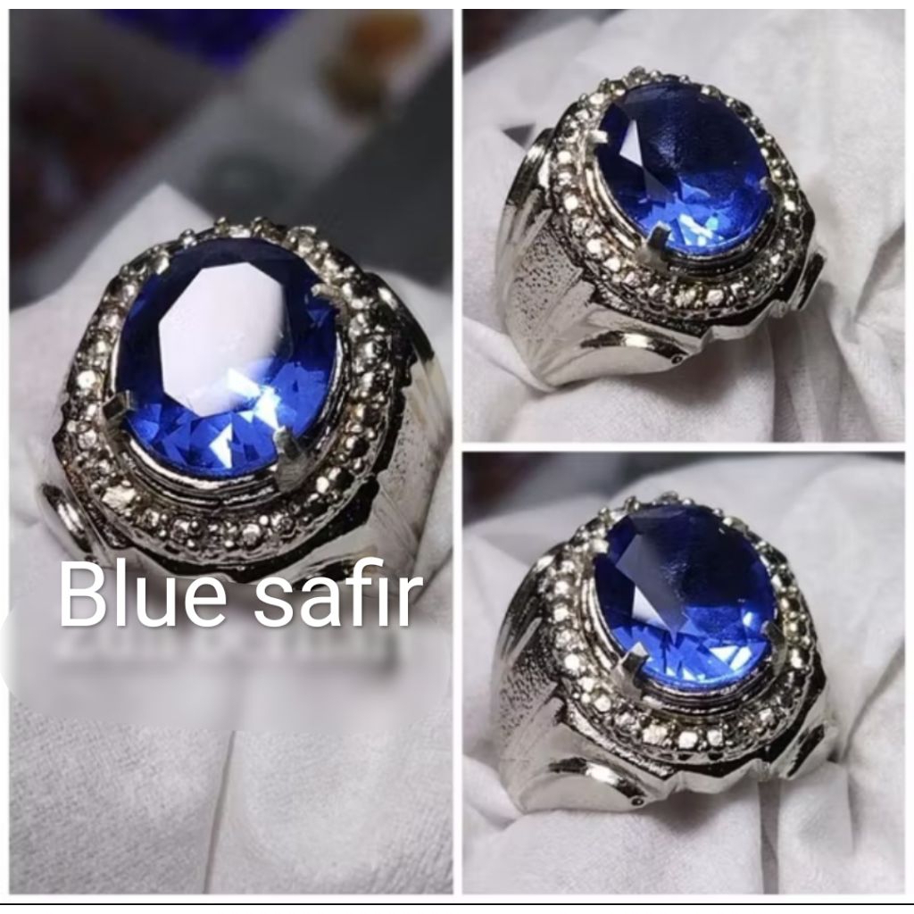 Batu cincin Biru safir king cutting blue king safir cutting top kristal