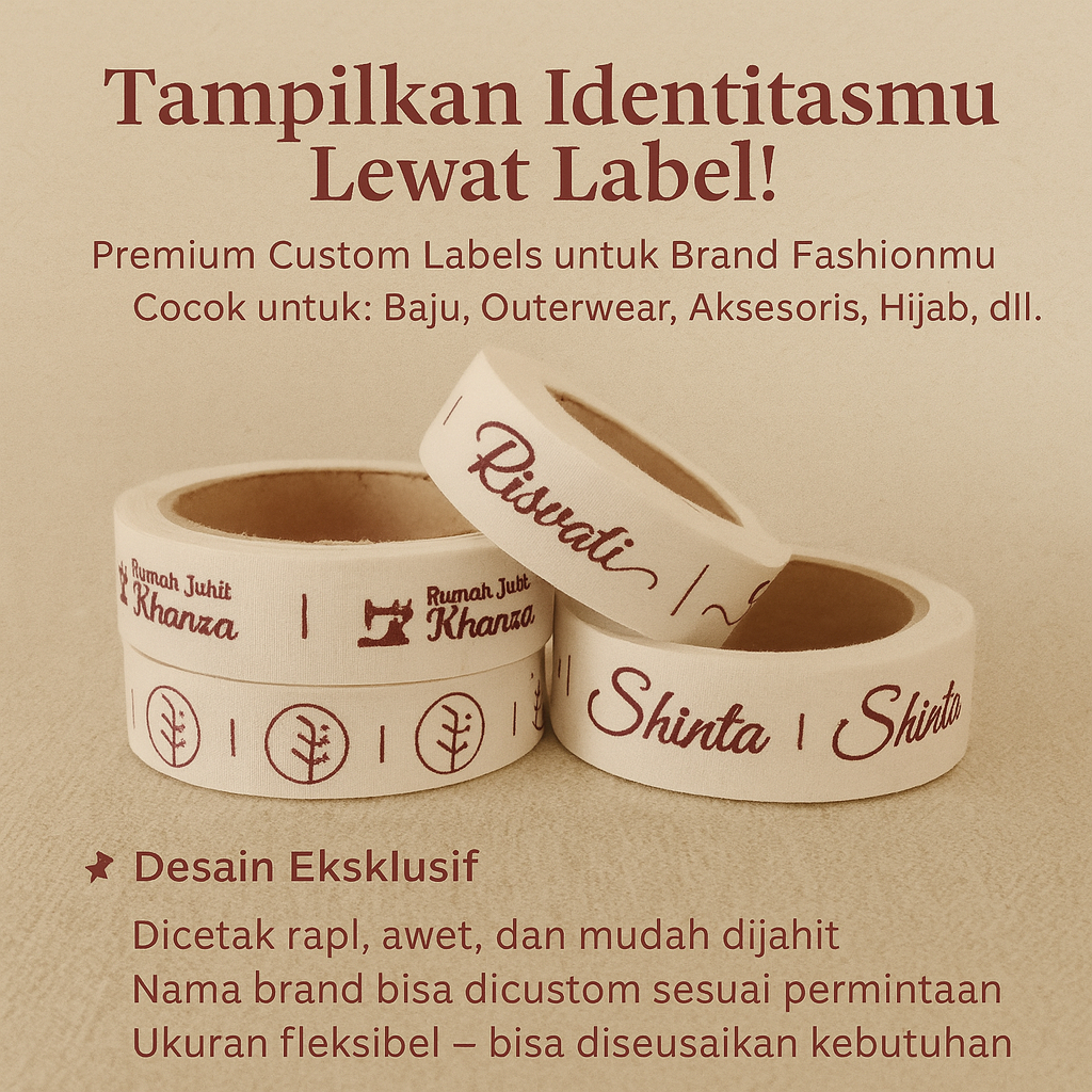 

Label Woven Damask Katun Subtitute Free Desain / Label Baju / Label Hijab 100 Pcs
