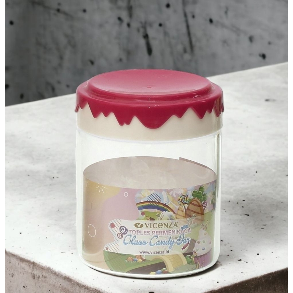 Candy jar VICENZA, Toples VICENZA GB471 MERAH, tinggi 12.5 cm dan volume 750 ml, Toples Kaca UNIK id