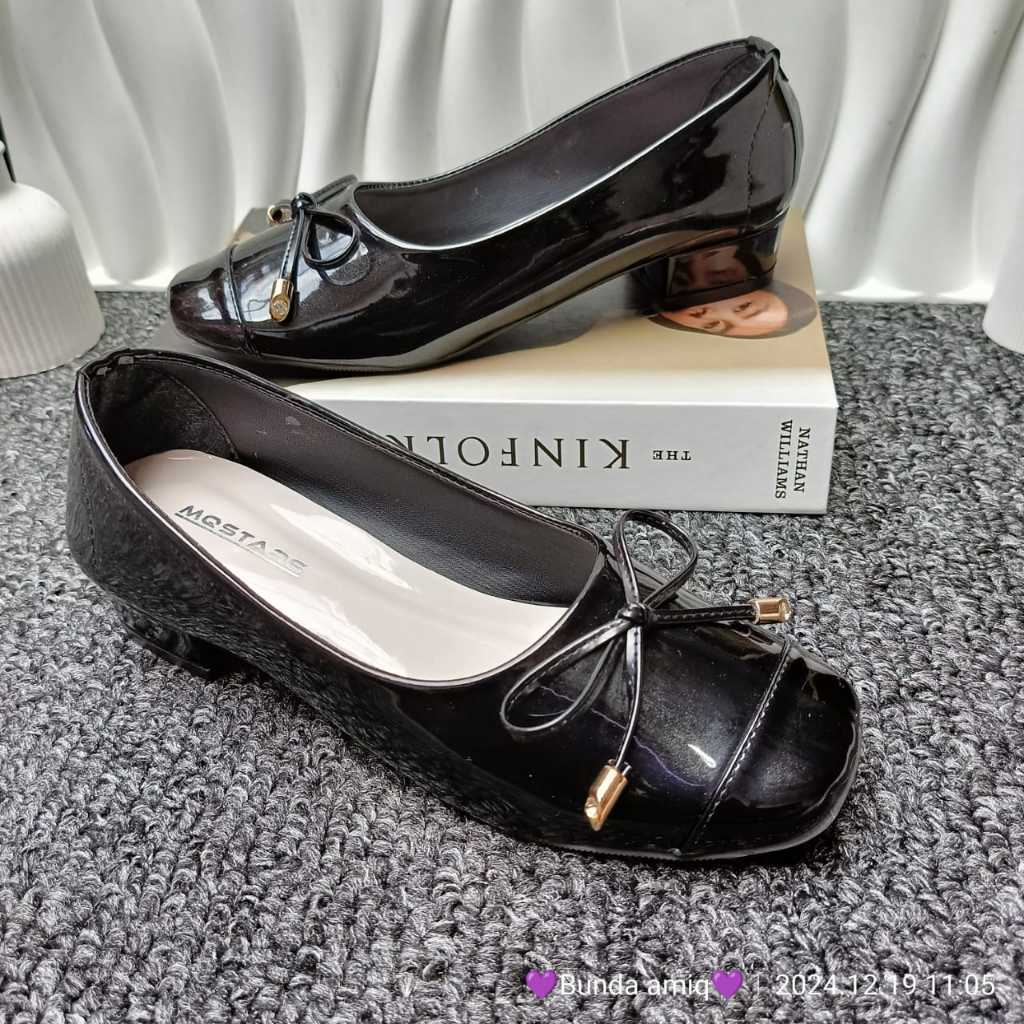 MARBELLA Sepatu Wanita Pantofel Tali PIta Heels 2cm Glossy Pansus Terbaru