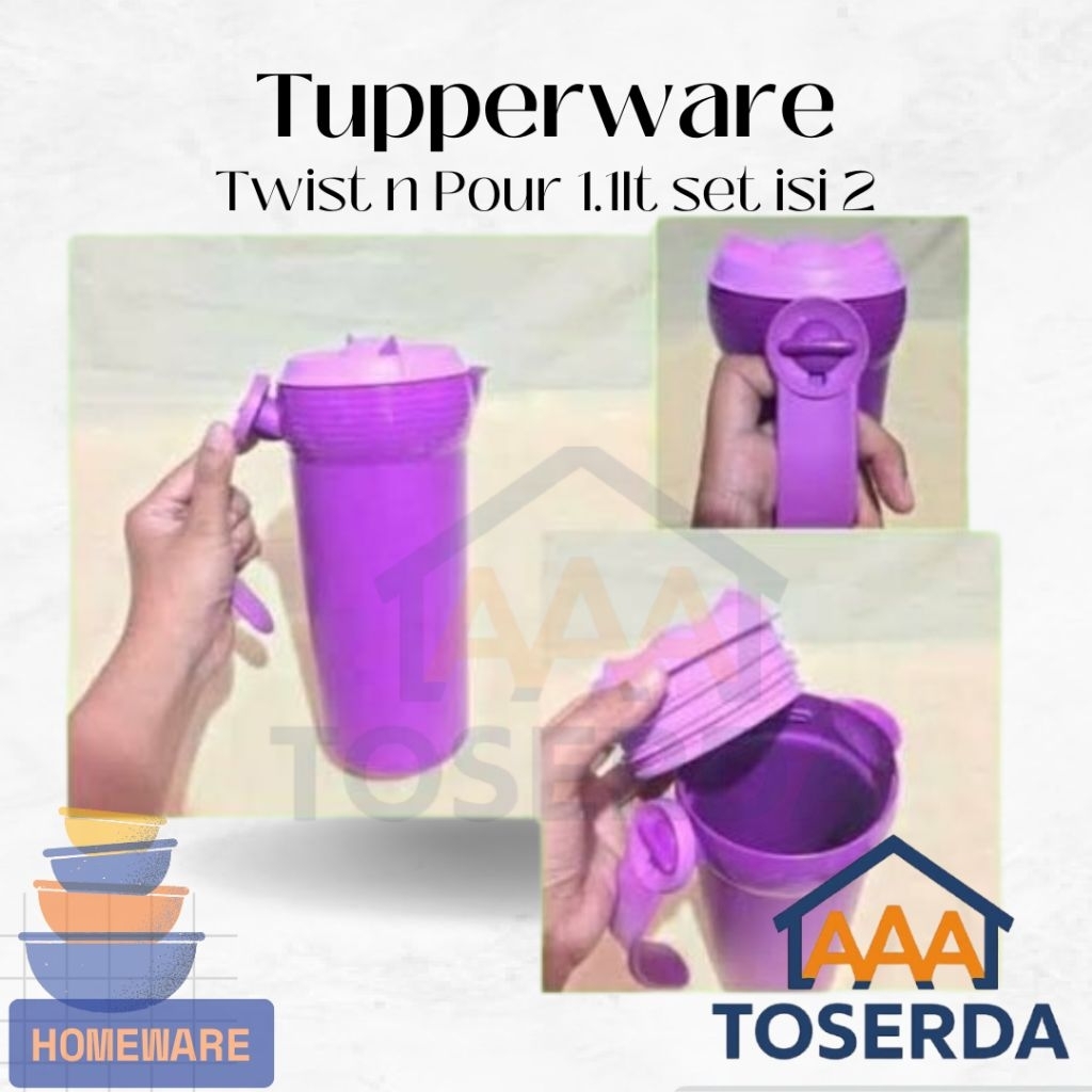 AAA Toserda | Tupperware Twist n Pour 1.1L Set Isi 2 – Botol Takaran Praktis Untuk Menuang & Membawa