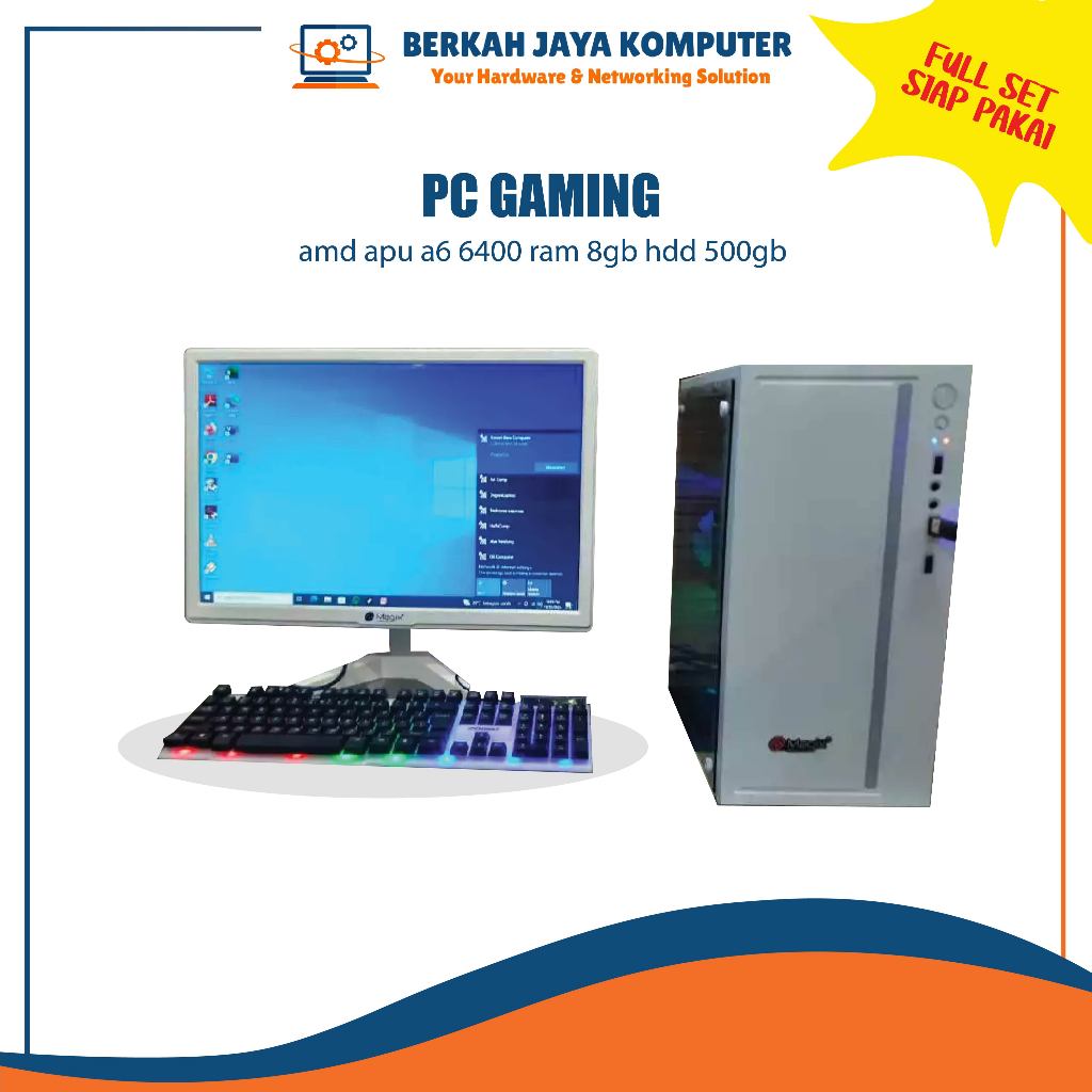 pc gaming amd apu a6 6400 ram 8gb hdd 500gb fullset siap pakai