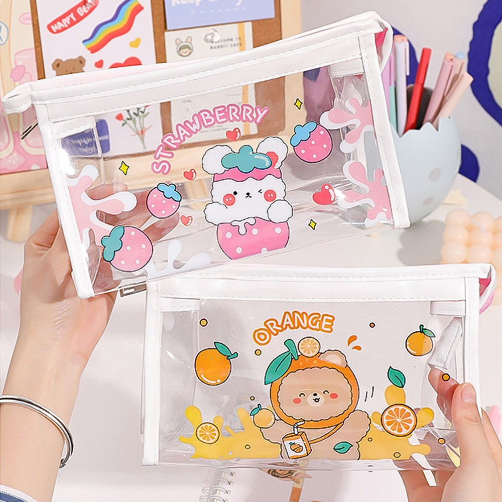 

EC Tempat Pensil Transparan Motif Kartun Tas Pouch Kosmetik / Tas Kosmetik Travel Multifungsi Ala Korea Pouch Serbaguna Stockami A60