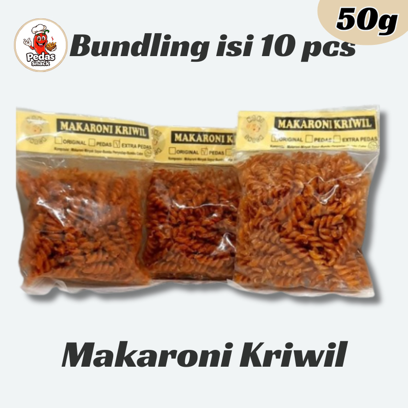 

10 pcs 50gr Makaroni Kriwil Pedas Garing–Snack Kering Kriuk|Original, Pedas, Extra Pedas PEDAS Snack