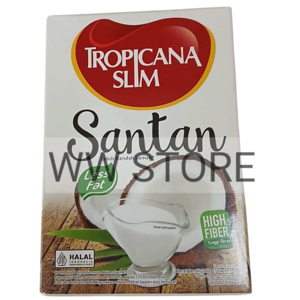 

Santan instan bubuk Tinggi Serat Lebih Rendah Lemak halal MUI TROPICANA SLIM High Fiber Less Fat Coconut Milk Powder 100g ( 5 sachet x 20g )