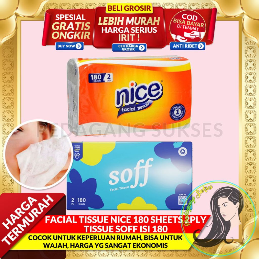 FACIAL TISSUE NICE Isi 180 Sheets 3ply / Tissue Soff isi 180 sheets 2ply Tissu NICE Travel