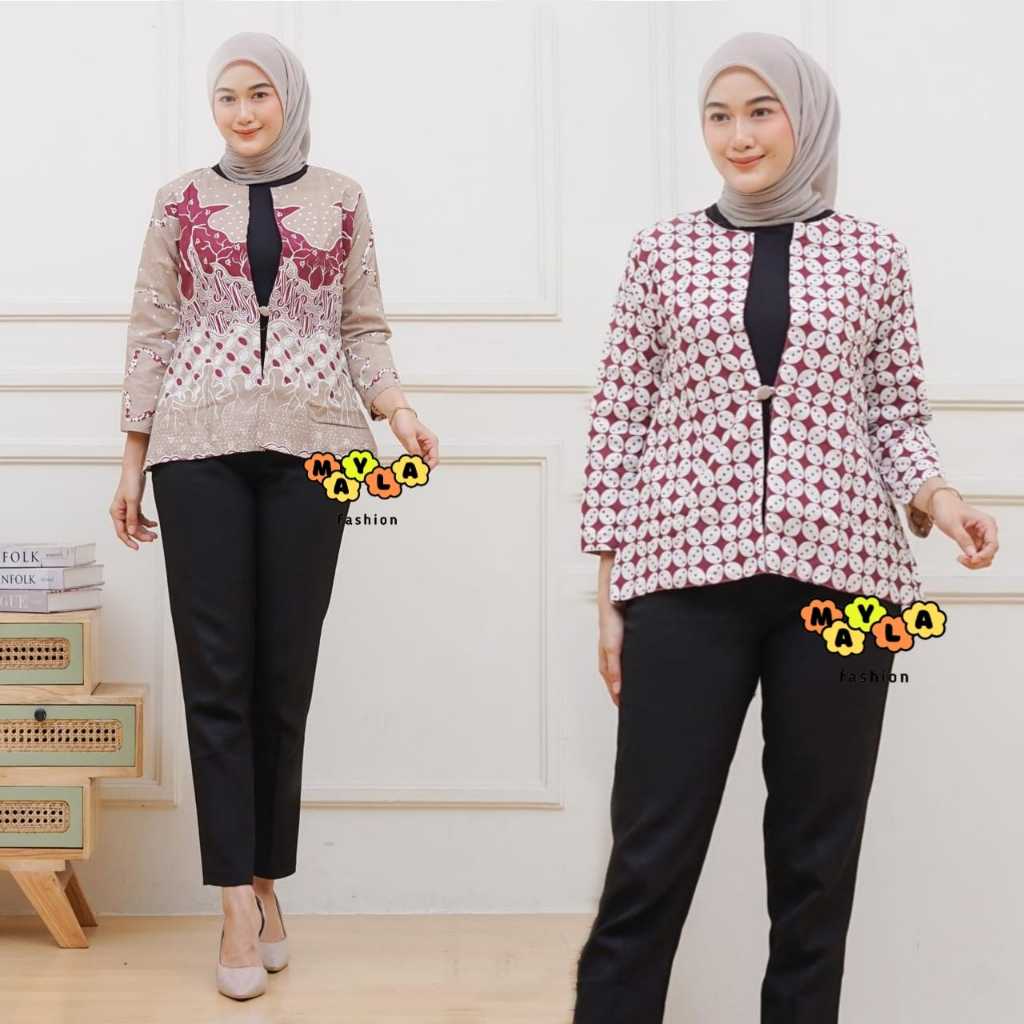 Fatin Outer Batik Wanita / Cardigan Modern Istimewa 2025 Crop Kantor Atasan Blazer Formal Cassual