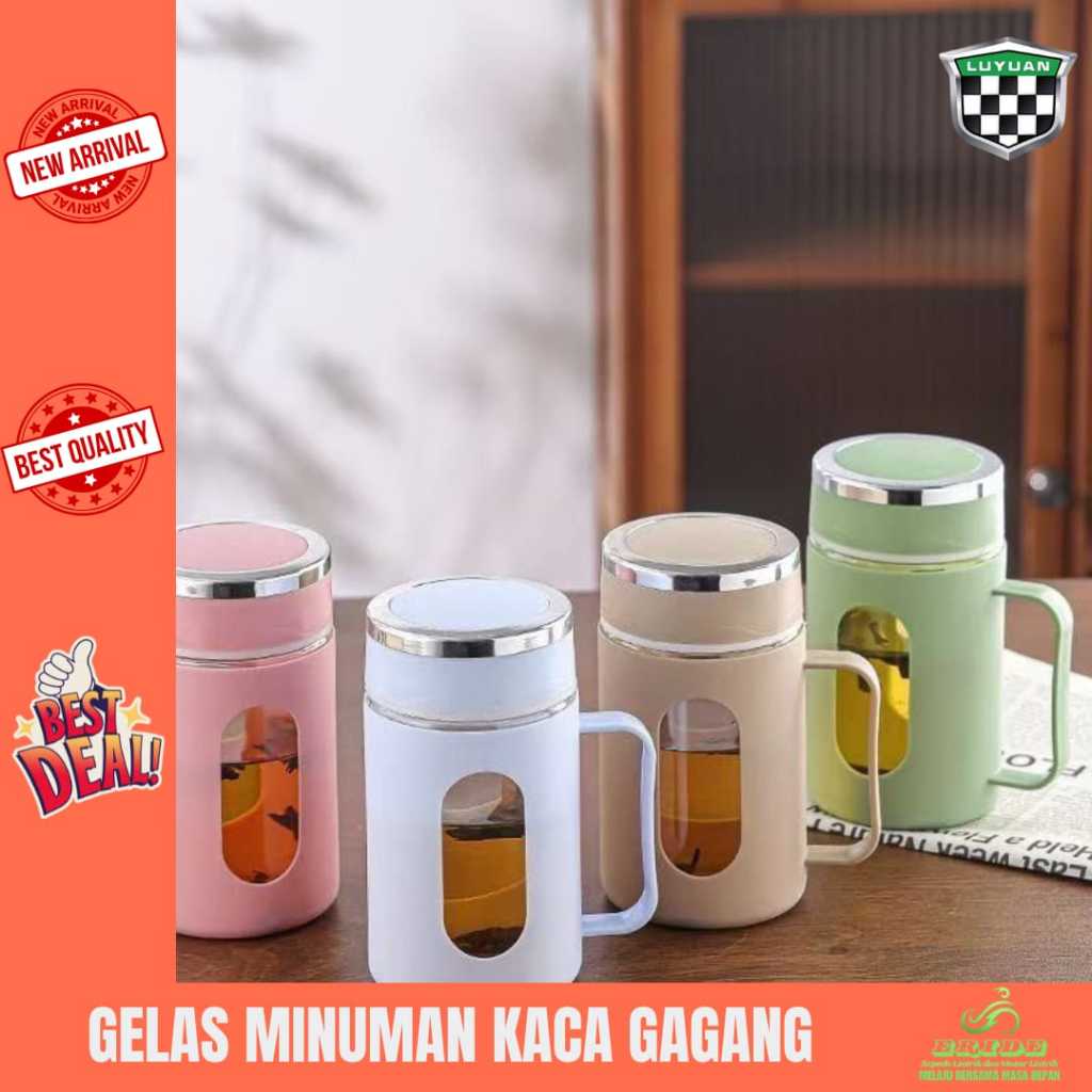 GELAS KACA GAGANG / GELAS MINUMAN KACA ANAK / GELAS GAGANG KACA LUCU