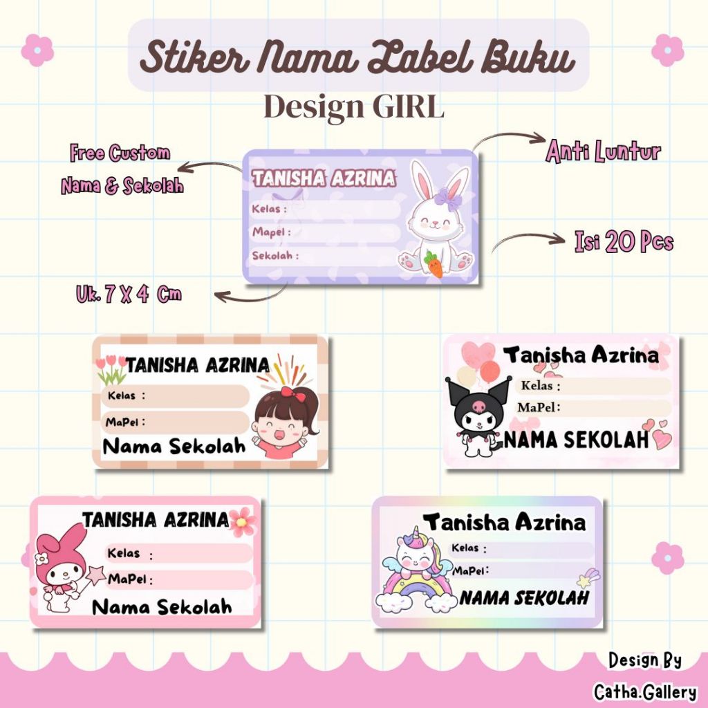 

Stiker Label Nama Buku Isi 20 Pcs free custom Nama Design Girl