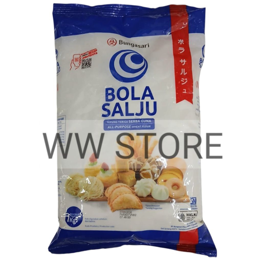 

Tepung Terigu SERBA GUNA SERBAGUNA halal MUI Bungasari BOLA SALJU Economical All - Purpose Wheat Flour 1kg