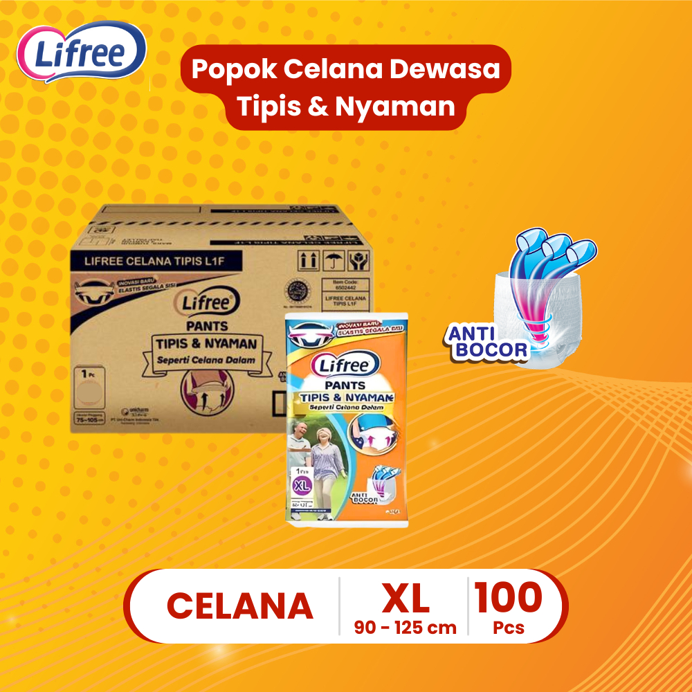 100 pcs Lifree XL 1 | 2 dus + BONUS 4 pcs Popok Celana Dewasa Pampers
