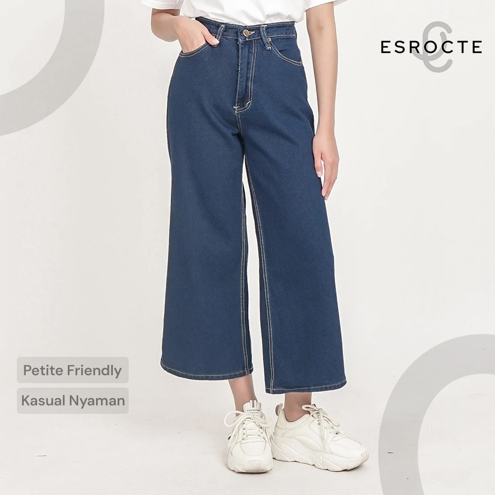 ESROCTE Naura Pants | Celana Kulot Jeans High-Waist Wanita –Navy Retro– 26–38 (NEW SIZE)