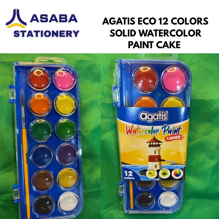 

AGATIS ECO 12 COLORS SOLID WATERCOLOR PAINT CAKE SET in HANGER PALET SET