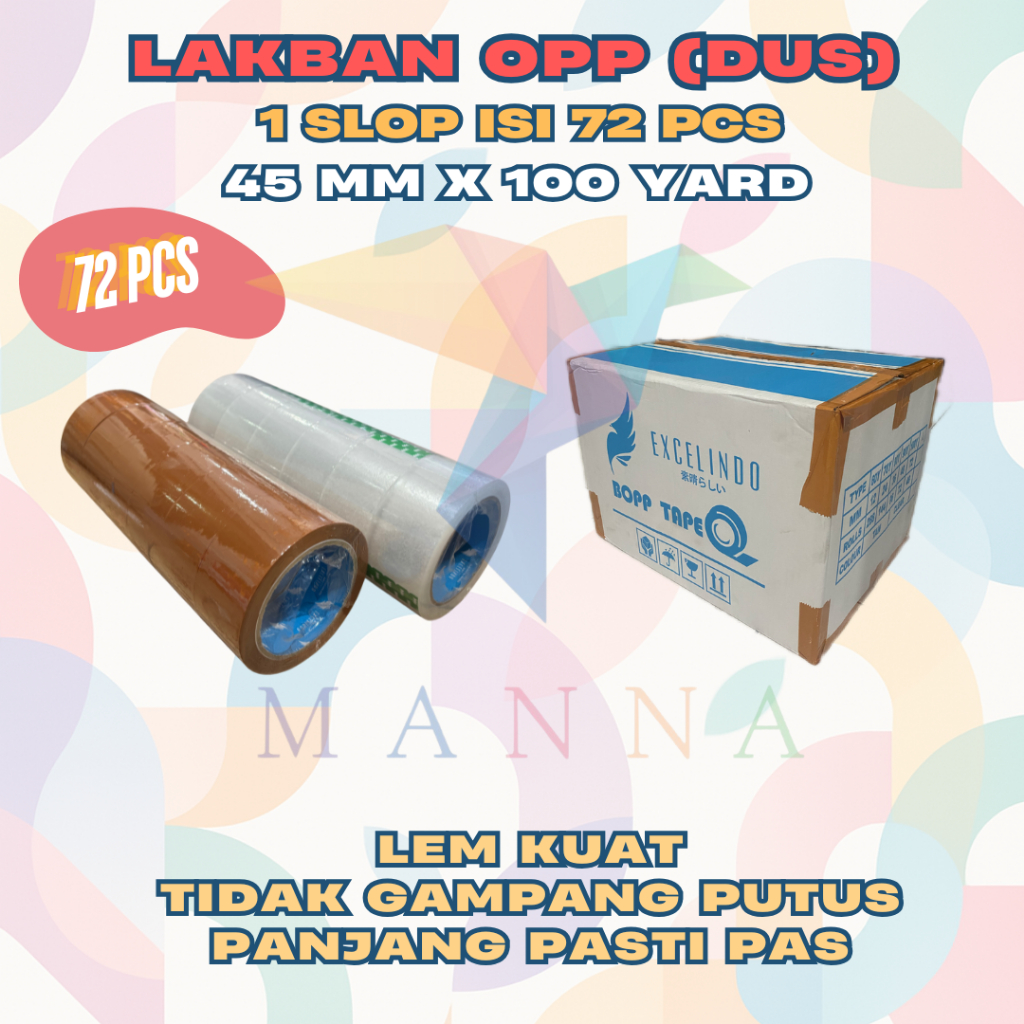 

(Dapat 72 pcs) MANNA Lakban Bening/Coklat 45mmx 100 YARD REAL PREMIUM QUALITY