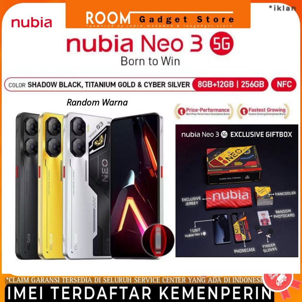 HP Gaming nubia Neo 3 5G RAM 20 GB (8 + 12 GB) ROM 256GB 6000 mAH Fast Charging 33W Garansi Resmi