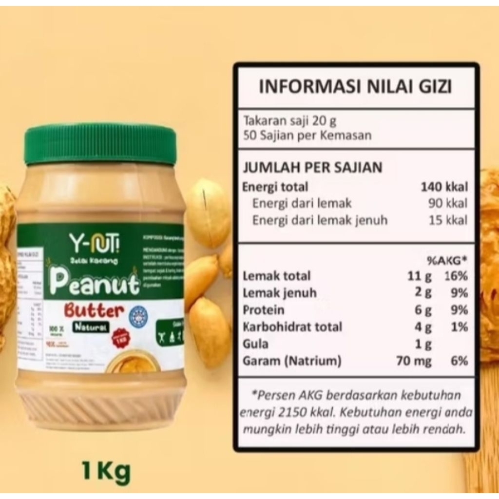 

Y-Nut Selai Kacang Peaut Butter Y-Nut Natural 1KG