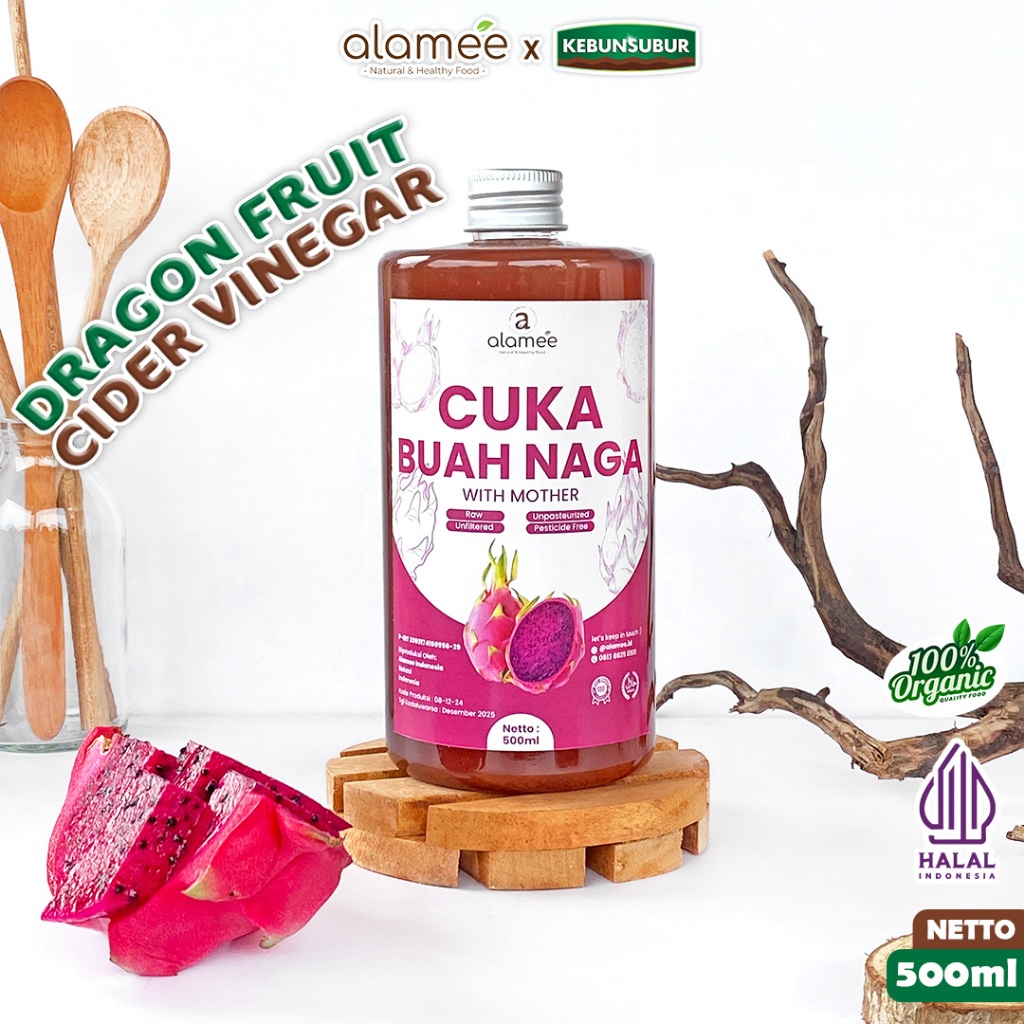 

ALAMEE Cuka Buah Naga Organik Dragon Fruit Cider Vinegar With Mother Fermentasi Probiotik 500ml kebunsubur