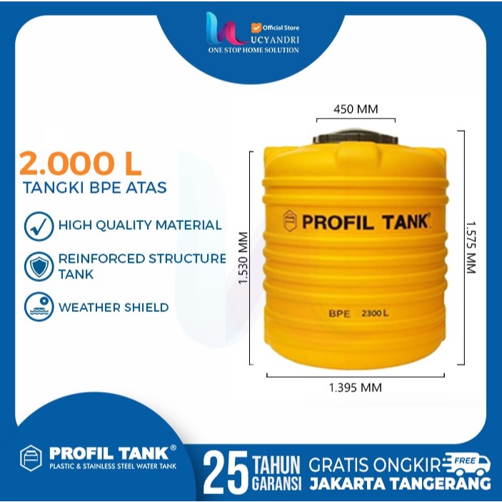 Tangki Air Plastik Profil Tank BPE 2300 2000 Liter, Tandon Air, Toren Air