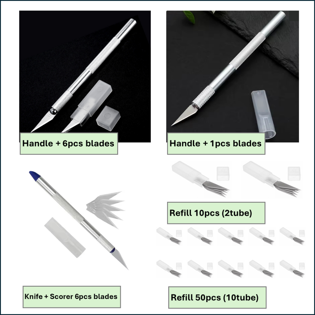 

[BELI BANYAK LEBIH MURAH] 6pcs/set Hobby knife art pen knife (total 6pcs mata pisau) / 1pc hobby knife pisau ukir + 1 mata pisau / 5pcs Refill only