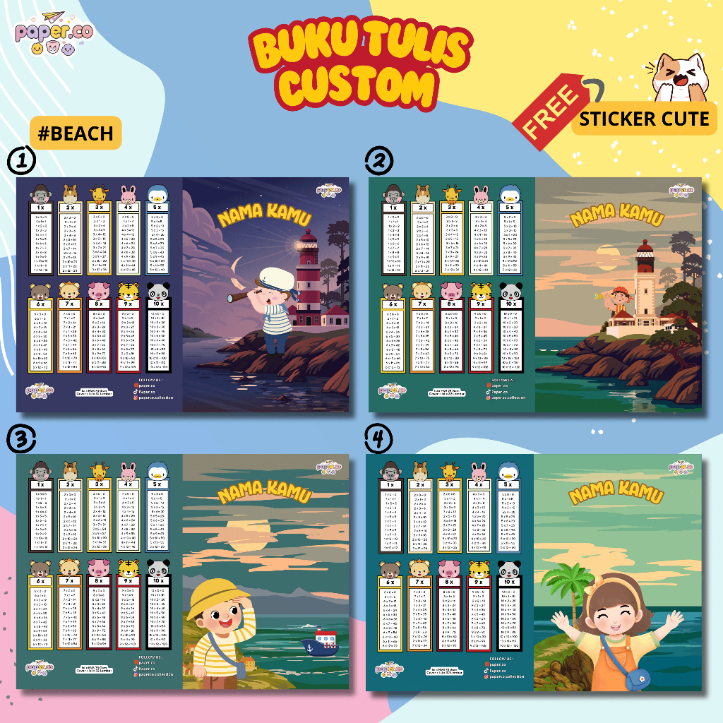 

(#E) Buku Tulis Beach Cewek/Cowok CUSTOM NAMA, MAPEL, KELAS, SEKOLAH, DAN KARAKTER LUCU (FREE STICKER)
