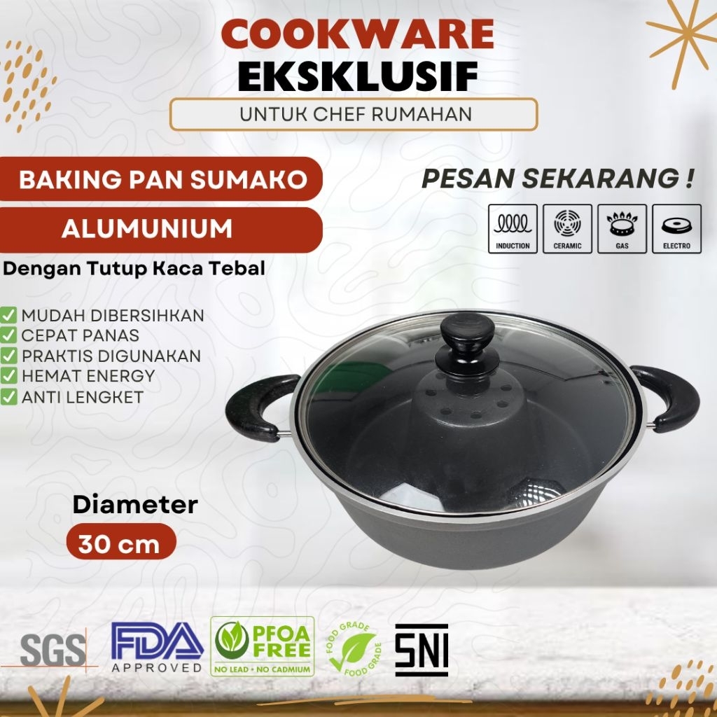 30 cm Pan Sumako Alumunium, panci kukus kue, bolu