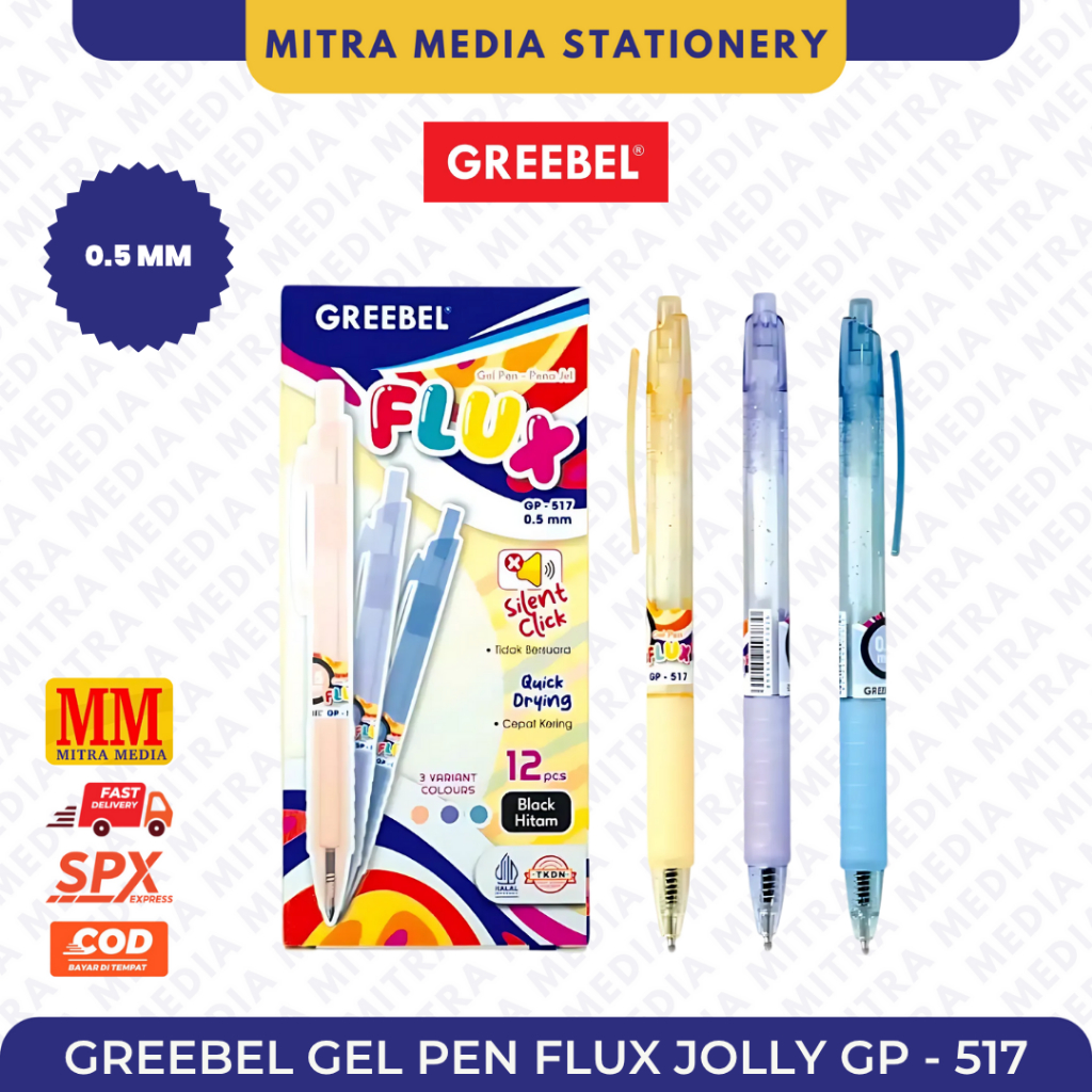 

(PCS) GREEBEL Gel Pen / Pulpen Gel GP-517 Flux 0.5 Hitam / Ballpen Ballpoint Bolpen Pena Gel