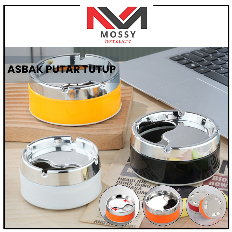 MOSSY Asbak Putar Tutup / Asbak  Portable Rotation Enclosed / Asbak Rokok Stainless Steel Tebal