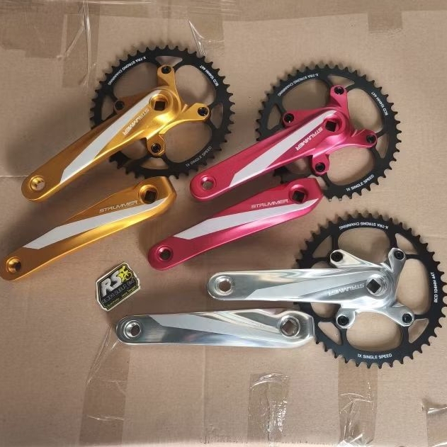 Crank sepeda BB kotak gigi 32 34 36  38 teeth Strummer Alloy narrow wide single 44T besi BMX MTB rej