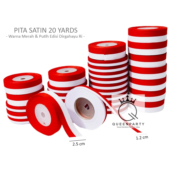 

10 ROLL Pita satin merah putih 1 inci / hiasan 17 agustus / HUT RI / pita kain merah putih HUT RI