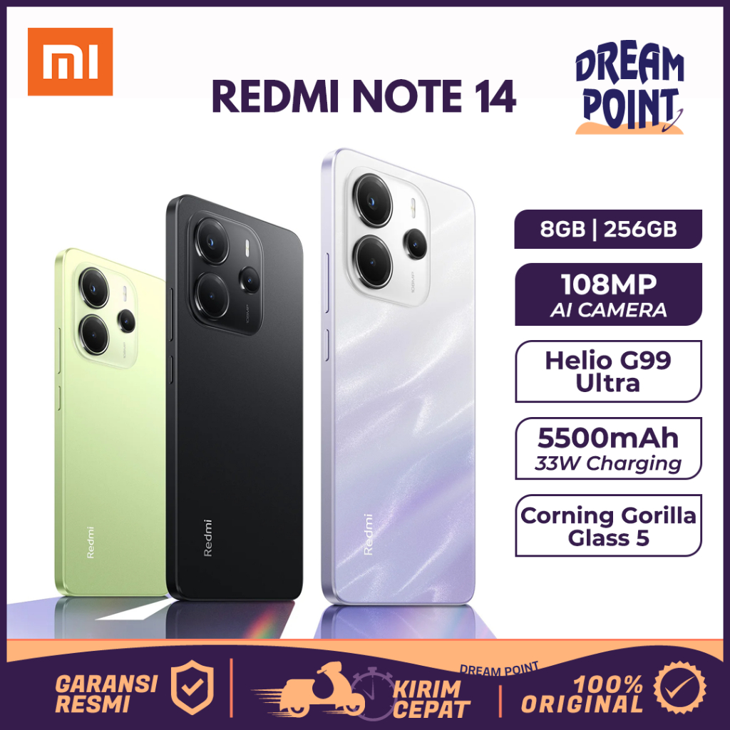 Xiaomi Redmi Note 14 4G 8/256 Layar AMOLED Helio G99-Ultra HP Gaming Spek Dewa Original 100% Garansi