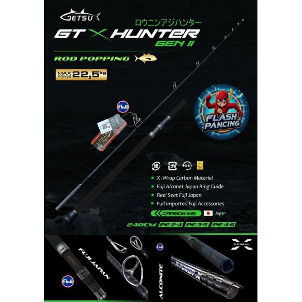 JORAN ELITO/GETSU GT X HUNTER GEN II 802/240CM POPPING SPINNING FULL FUJI BUSA ARMY