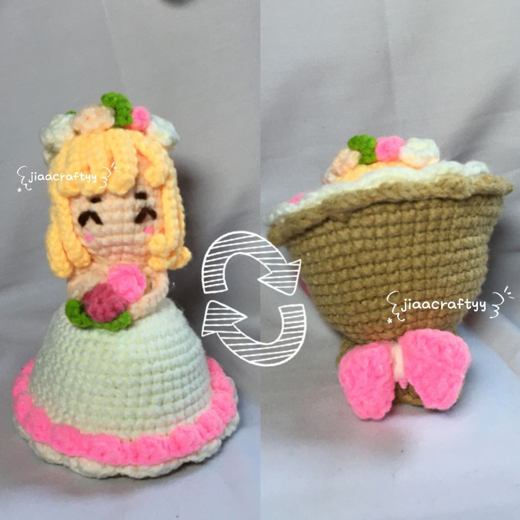 BONEKA AMIGURUMI RAJUT PENGANTIN BOLAK BALIK BUKET UNIK SOUVENIR HADIAH