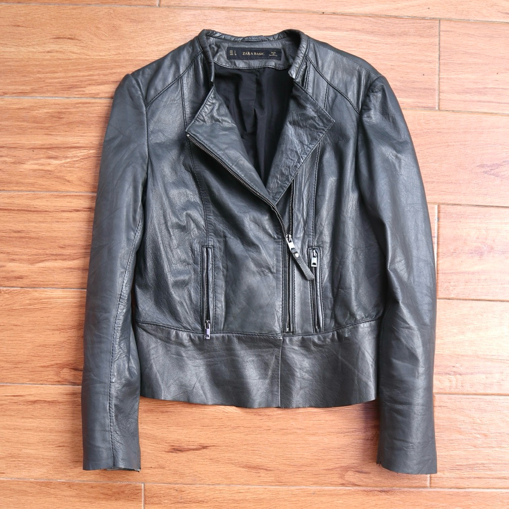 ZARA kulit domba M Jaket kulit asli cewek crop biker cropped wanita rider jaket motor secondhand ram