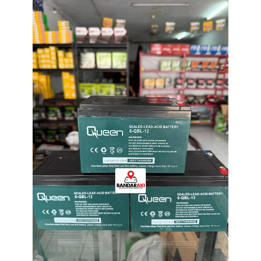 AKI SEPEDA LISTRIK / SELIS / AKI VRLA / AKI UPS QUEEN 12V 12 AMPER  JAMINAN 100% ORIGINAL QUEEN