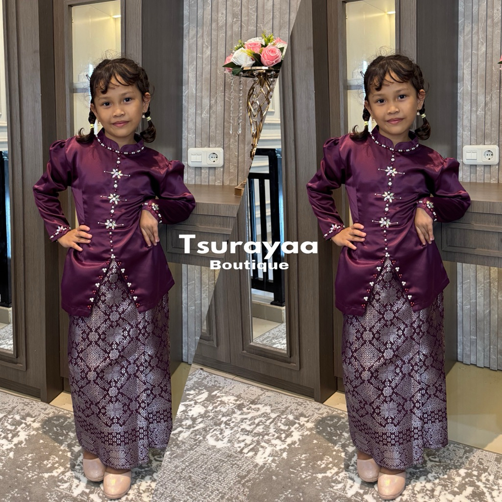 Baju Kurung Anak Rok Songket Satu Set Rok Songket Tali belakang Kekinian Model Terbaru 2025