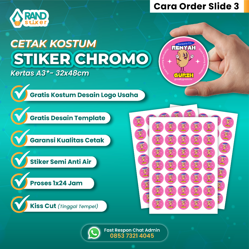 

Cetak Costum Stiker Chromo*Semi Anti Air* ( Logo / Olshop / Kemasan / Label )