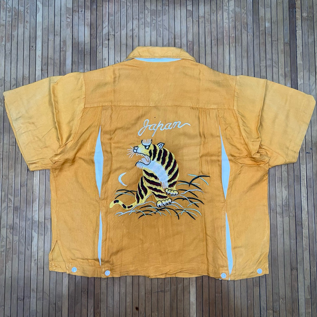 VINTAGE HIT THE RICHES 300 BOWLING EMBROIDERY TIGER RAYON SHORT SLEEVE SHIRT real mccoy buzz rickson