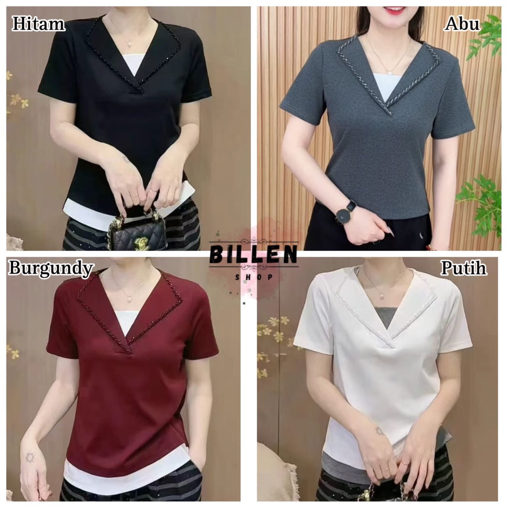 BILLENSHOP - KAOS WANITA IMPORT MODEL V-NECK INNER