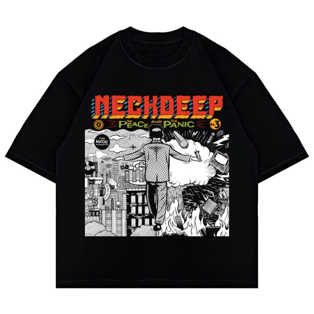 Psycho Crucify "Neckdeep" Oversized T-Shirt | Black | Kaos Oversize | Vintage | Atasan | Kaos Band
